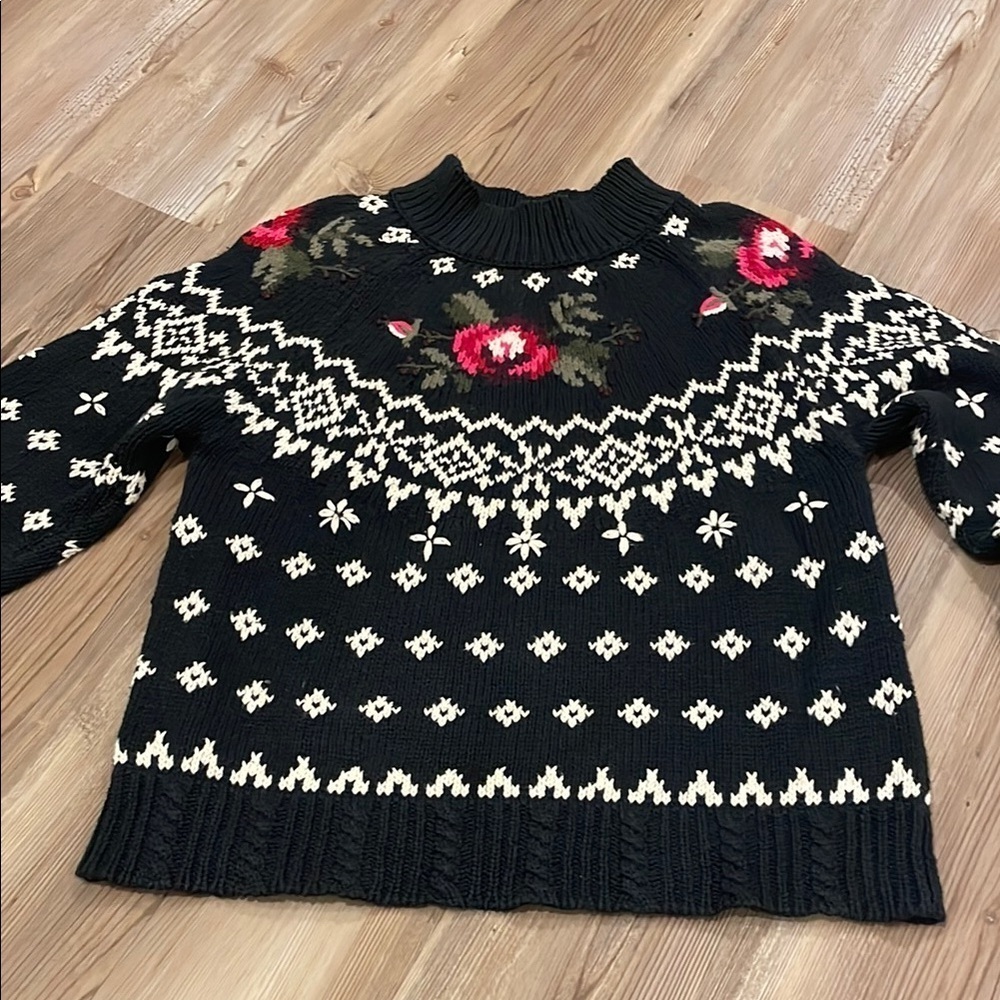 Northern Isles B. Moss Floral Patterned navy Sweater Large - Picture 1 of 6